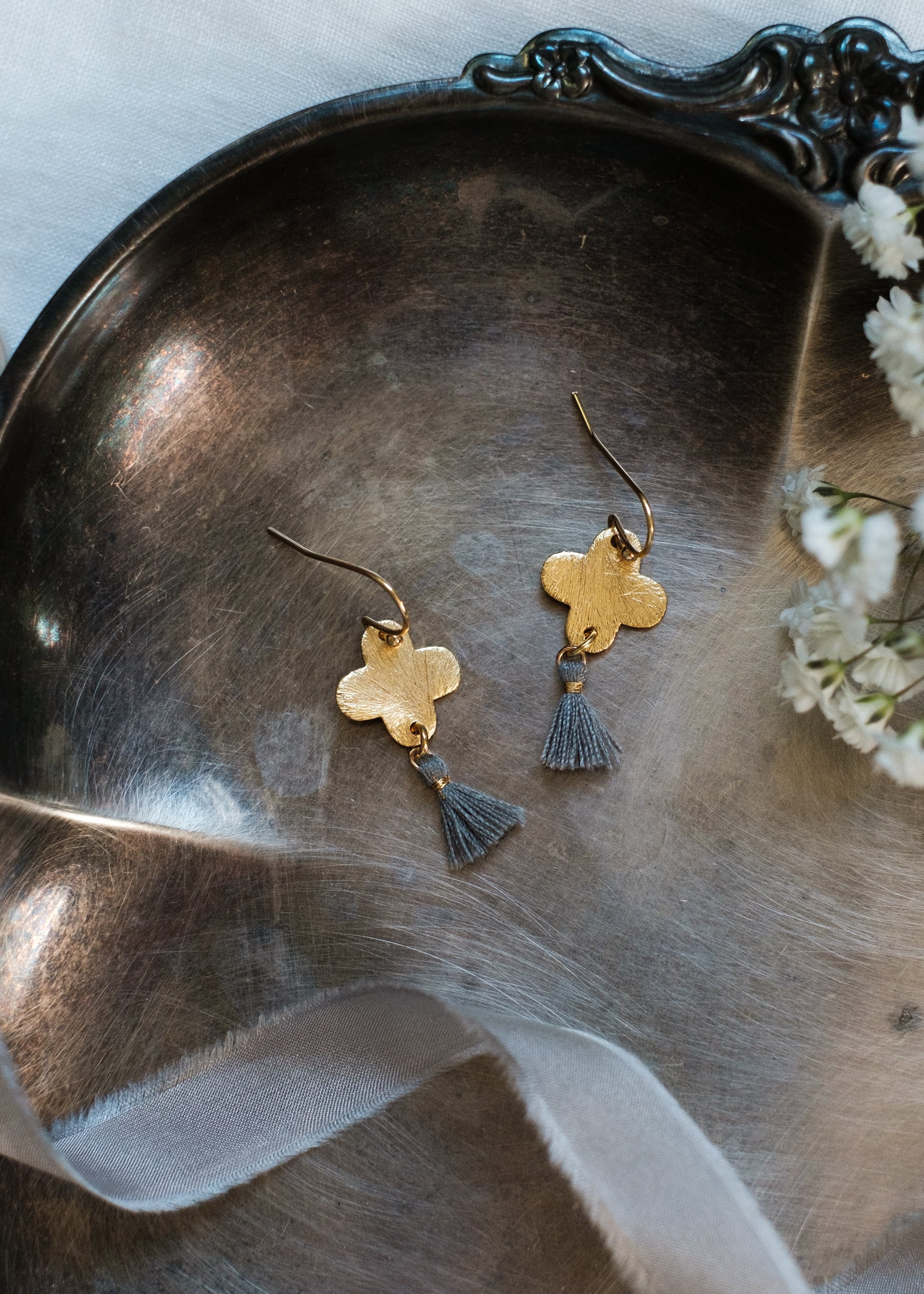 Gold Clover Tassel Earrings by Atelier 363, photo a