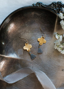 Gold Clover Tassel Earrings by Atelier 363, photo a