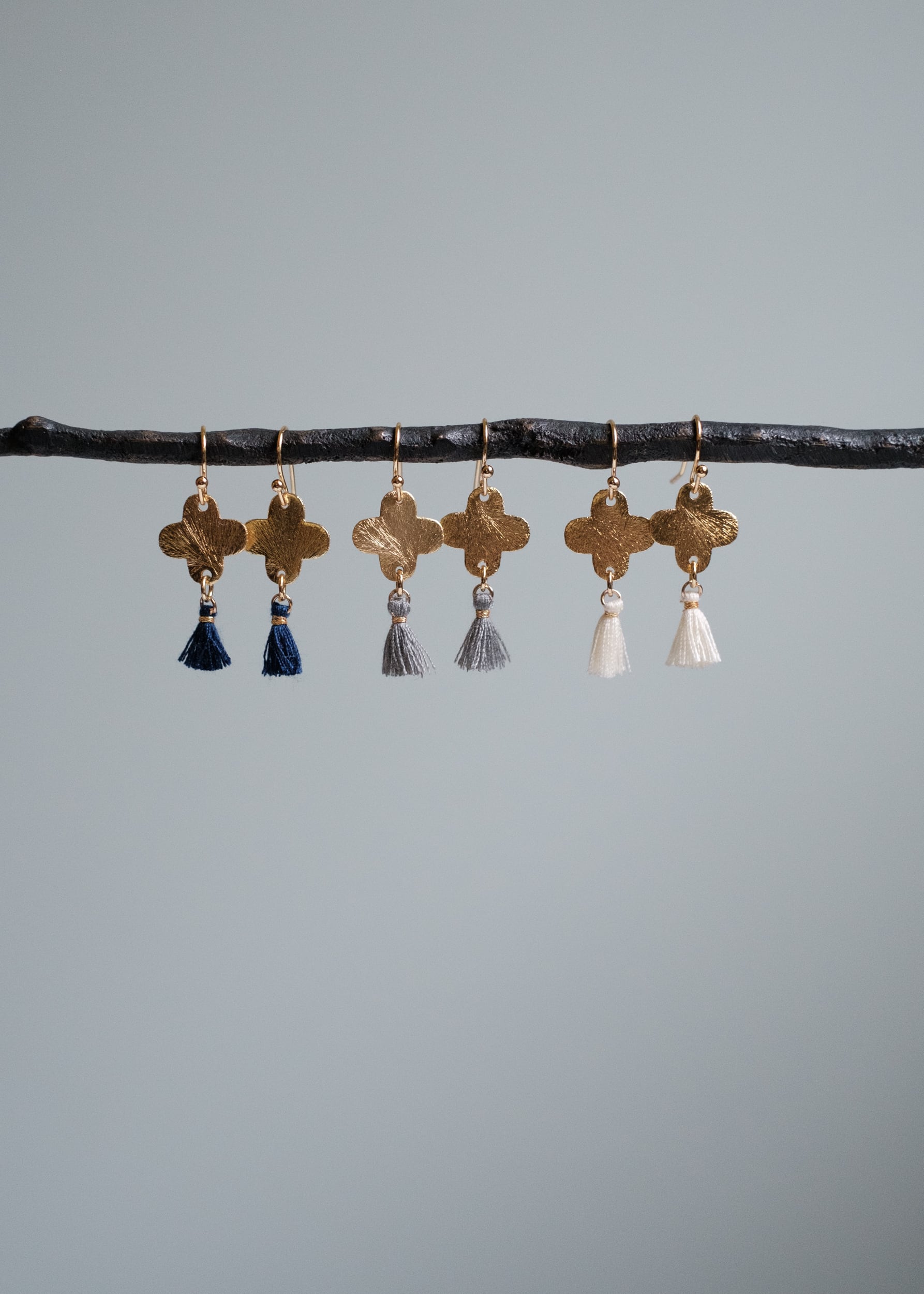 Gold Clover Tassel Earrings by Atelier 363, photo e