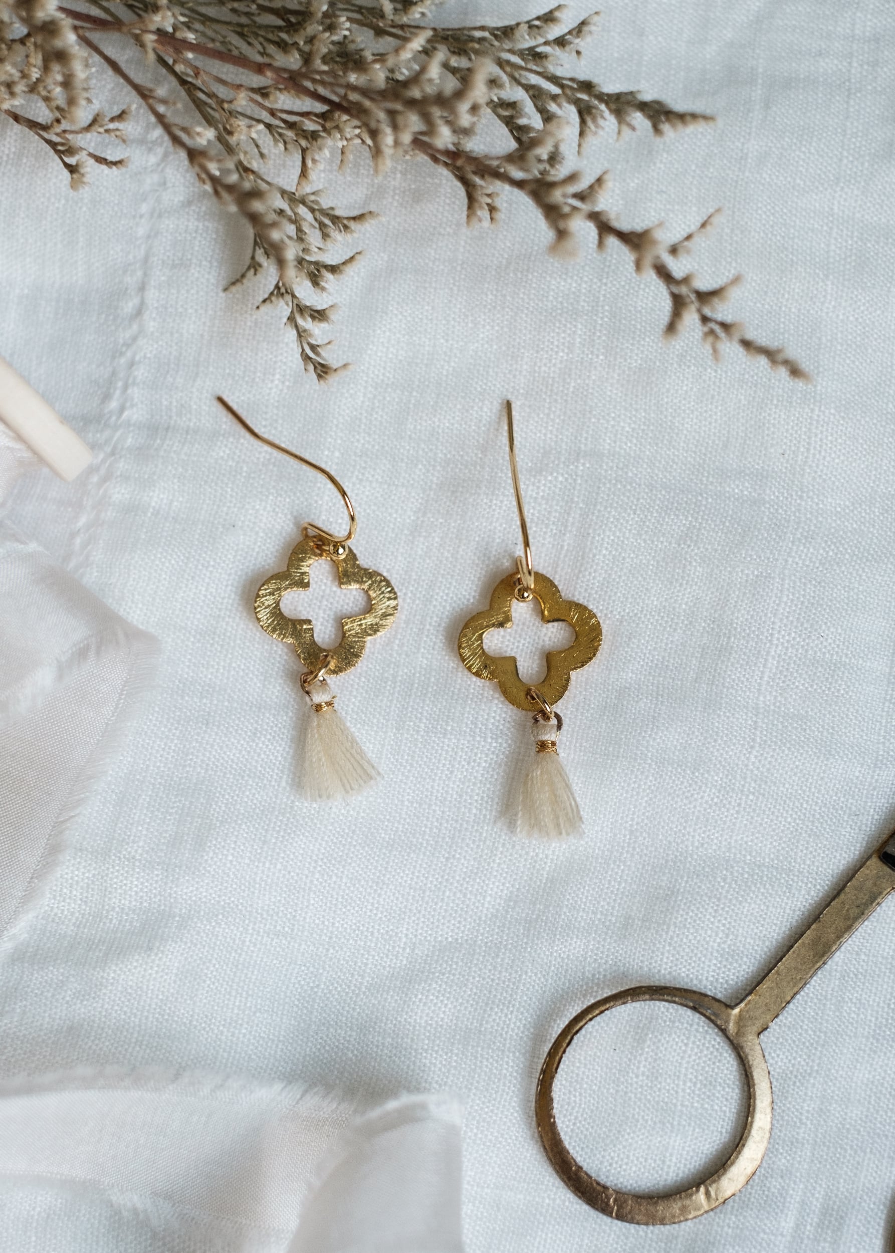 Gold Clover Micro Tassel Earrings by Atelier 363, photo a