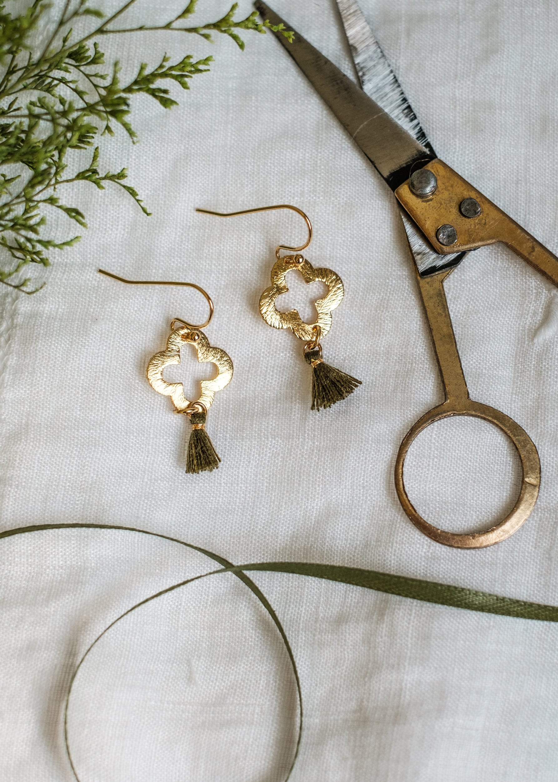 Gold Clover Micro Tassel Earrings by Atelier 363, photo b
