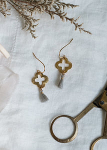 Gold Clover Micro Tassel Earrings by Atelier 363, photo c