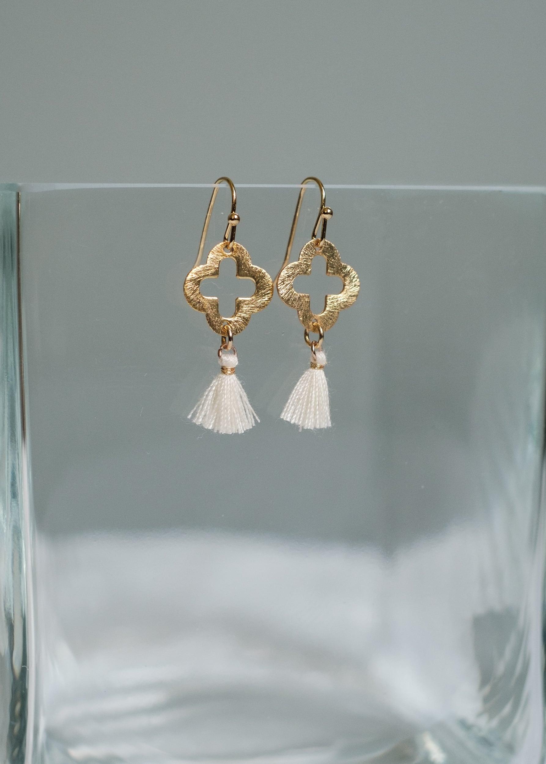 Gold Clover Micro Tassel Earrings by Atelier 363, photo e